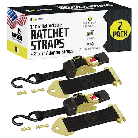 Dc Cargo 1in X 6' Retractable Ratchet Straps w/ E-Track Adapters, 2PK 16RRBOET-2